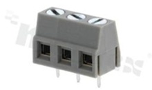 Listwa zaciskowa do PCB; w rastrze 5.00mm; 3-torowa; pionowa; na przewód 2.5mm2 (AWG 26-14); ze śrubami na wkrętak płaski; z ruchomą osłoną przewodu; klatka mosiężna; szara; UL 300V/12A, 250V/15A