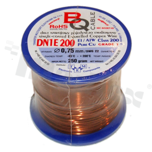 Insulated winding wire; with one layer of enamel insulation; diameter 0.75mm; SWG 22; -65+200 deg.C; 65m; 250g.