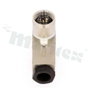 Wtyk serii C091D, 12-stykowy, żeński, kątowy, skręcany, na przewód 6-8mm, lutowany, kontakty srebrzone IP67