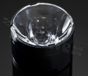 Lens for LED high power; angle: 8 dto 11 degrees FWHM; Number of LEDs: 1; Dimensions: round 22mm; Height: 14.7mm; meterial: PMMA; PC; Fastening: tape