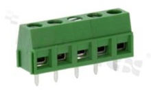 PCB terminal block; pitch 5.0mm; 5-ways; vertical; wire range 1.5mm2 (AWG 26-14); with screws for a flat screwdriver; brass cage; green color; UL 300V/10A, TUV 250V/18A