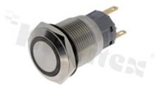Push button switch; bistable; 19mm; solder terminals; stainless steel; ring white illumination; IP67.