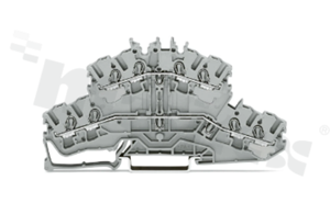 Złączka instalacyjna; 2-poziomowa; przelotowa; 8-zaciskowa na przewód 0.25-4.0mm2 (22-12AWG); ze stykiem sprężynowym; szara; na szynę DIN; 600V/20A