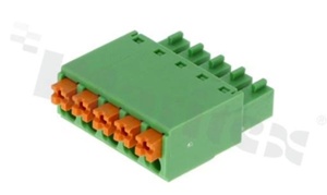 Listwa zaciskowa rozłączalna; w rastrze 3.81mm; 5-torowa; żeńska; na przewód 0.2-1.00mm2 (28-16AWG); kierunek wtykania prostopadły do osi przewodów; z zaciskiem sprężynowym; styki z fosforobrązu; mosiężna klatka; UL 300V/8A