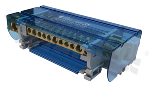 Modular distribution block for DIN rail; grey; four-pole; 1x10mm2;7x16 mm2, 3x25 mm2, 1x50 mm2;160A