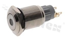 Push button switch; monostable; 16mm; solder terminals; nickel; dot blue illumination; IP67