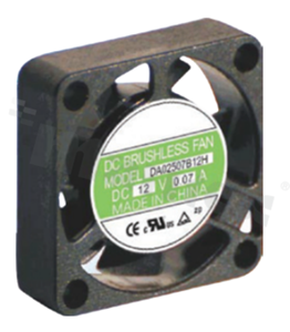 Fan; DC; 0.03m3/min; 0.12A; 3.5-5.5VDC; 0.60W; 8000RPM; 21dBA; 28 AWG; plastic; -10+70 deg.C; 5g; 25x25x7mm