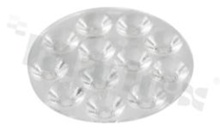 Lens for LED high power; angle: 60 degrees ; Number of LEDs: 12; Dimensions: round 45mm; Height: 9mm; material: PMMA; PC; Fastening: glue