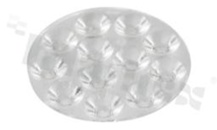 Soczewka do diod LED high power; kąt rozsyłu: 60 stopni FWHM; ilość diod: 12; rozmiar: okrąg 45mm; wysokość: 9mm; rodzaj materiału: PMMA; PC; sposób mocowania: klej