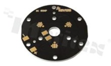 MCPCB, thermal conductivity 2W/(m*K), thickness: 2mm, number of layers - 1, black soldermask, legend color: gold, size: diameter 50mm, pad cover: gold; for XP LEDs connected in series, /20
