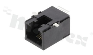 Gniazdo RJ12; 6-stykowe; montaż: SMD; kątowe; gabaryt 6; grubość pokrycia 6u" Au