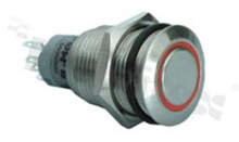 Push button switch; monostable; 16mm; solder terminals; nickled; ring red illumination; IP67
