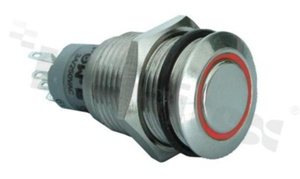 Push button switch; monostable; 16mm; solder terminals; nickled; ring red illumination; IP67
