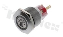 Push button switch; monostable; 22mm; solder terminals; stainless steel; yellow ring and rooster simbol illumination; IP65.