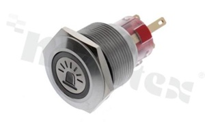 Push button switch; monostable; 22mm; solder terminals; stainless steel; yellow ring and rooster simbol illumination; IP65.