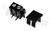 Listwa zaciskowa do PCB; w rastrze 5.00mm; 2-torowa; pionowa; ze śrubami na wkrętak płaski ; klatka mosiężna; czarna; UL 300V/6A