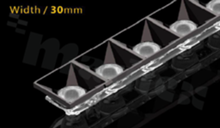 Lens for LED mid power; angle: 50 degrees ; Number of LEDs: 42; Dimensions: 1176x30mm; Height: 20mm; material: PC; Fastening: pin; screw