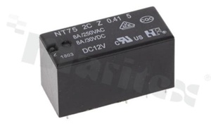 Electromagnetic relay; contact rating current 8A; coil voltage 12VDC; 2 changeover contact (2C); 8A/30VDC; 8A/250VAC