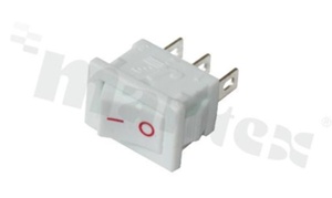 Minature Rocker Switch; 1-pole; 2 positions; 15x9.2mm; pin terminals; white button; 3A/250V