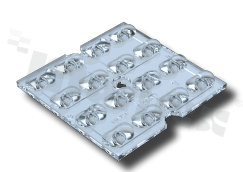 Lens for LED mid power; angle: oval 155 x 110 degrees ; Number of LEDs: 16; Dimensions: 49.5x49.5mm; Height: 4.6mm; material: PMMA; Fastening: screw