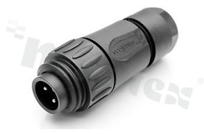 Wtyk ECOMATE seria C016, 4-stykowy (3+PE), męski, prosty, 16A, 400V, kabel: 0.75-2.5mm2( AWG18-14), styki srebrzone, skręcane, kolor: czarny, IP67