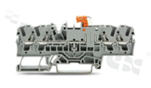 Installation terminal block; 1-level; through; 4-contacts for wire 0.25-4.0mm2 (22-12AWG); spring-loaded; grey; for DIN rail; 300V/15A