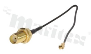 Kabel antenowy; przejściowy; koncentryczny RG1.13; kolor czarny; zakończony żeńskim wtykiem IPX (U.FL) i gniazdem żeńskim SMA kabel o długości 10.5 cm; współpracuje z gniazdem męskim RF-IPX125-1G