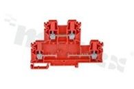 Installation terminal block; 2-level; 4-contacts; for wire 0,5-4mm2; screw terminal; red; Din rail; 1000v/32A
