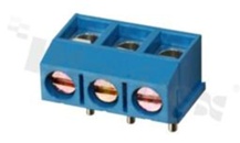 PCB terminal block; pitch 5.00mm; 3-ways; r/a; wire range 1.5mm2; with screws for a flat screwdriver; brass cage; blue color; UL 250V/16A