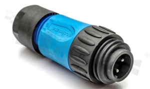 Wtyk ECOMATE seria C016, 4-stykowy (3+PE), męski, prosty, 16A, 400V, kabel: 0.75-2.5mm2( AWG18-14), styki złocone, skręcane, kolor: czarno-niebieski, IP67