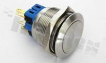 Push button switch; bistable; 25mm; solder terminals; stainless steel; silver button; IP67.