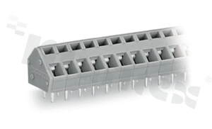 Listwa zaciskowa do PCB; w rastrze 5.0/5.08mm; 3-torowa; skośne wejście przewodu; na przewód 0.08-2.50mm2 (28-12 AWG); ze stykiem sprężynowym; szara; UL: 300V/15A