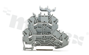 Złączka instalacyjna; 2-poziomowa; przelotowa; 4-zaciskowa na przewód 0.25-4.0mm2 (22-12AWG); ze stykiem sprężynowym; szara; na szynę DIN; 300V/20A