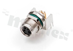 Shielded socket M8; without a positioning key 3 pins; female; 4A; right-angle; for panel; front side nuT; solder; IP68