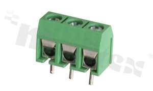 Listwa zaciskowa do PCB; w rastrze 5.00mm; 3-torowa; pionowa; na przewód 1.5mm2 (AWG 26-14); ze śrubami na wkrętak krzyżakowy; klatka mosiężna; zielona; UL 300V/20A, TUV 250V/17.5A