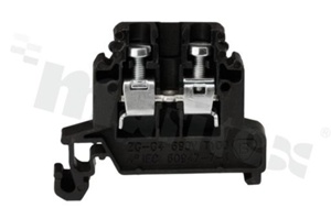 Złączka szynowa ; 1-poziomowa; 2-zaciskowa na przewód 0,5-4,0mm2; zacisk śrubowy; czarna; na szyne DIN; 690V/32A