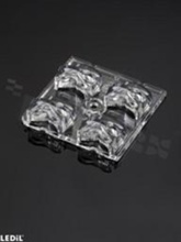 Lens for LED high power; angle: asymmetric; Number of LEDs: 4; Dimensions: 50x50mm; Height: 11.9mm; meterial: PMMA; Fastening: glue; pin; screw