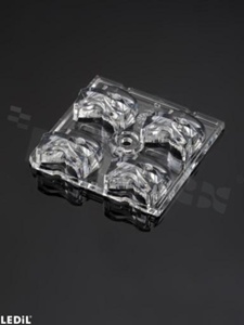 Soczewka do diod LED high power; kąt rozsyłu: asymetryczny ; ilość diod: 4; rozmiar: 50x50mm; wysokość: 11.9mm; rodzaj materiału: PMMA; sposób mocowania: klej; kołek; śruby