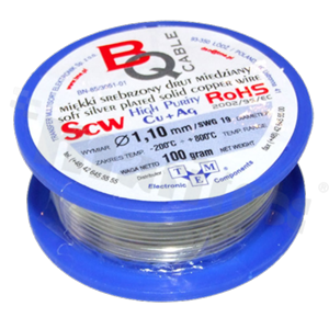 Silver coated copper wire; diameter 1.10mm; SWG 19; -40+105 deg.C; 11.5m; 100g.