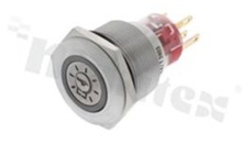 Push button switch; monostable; 22mm; solder terminals; stainless steel; yellow ring and navillights simbol illumination; IP65.