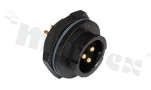 Gniazdo seria CC; 3-stykowe; męskie; proste; Imax = 20A; kabel: 4.0- 9.6mm2; z nakrętką z tyłu; z połączeniem zatrzaskowym; IP67