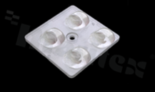 Lens for LED high power; angle: oval 100 x 110 degrees ; Number of LEDs: 4; Dimensions: 50x50mm; Height: 10mm; material: PMMA; Fastening: screw
