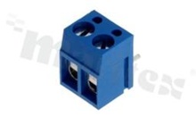 PCB terminal block; pitch 5.00mm; 2-ways; R/A; wire range 2.5mm2 (AWG 22-14); with screws for a flat screwdriver; brass cage; blue color; UL 300V/10A, TUV 250V/24A