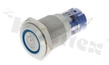 Przełącznik wandaloodporny; monostabilny; 16mm; terminale do lutowania; stal nierdzewna; podświetlenie krawędziowe z symbolem POWER czerwone, LED 12V; IP67.