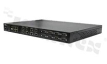 Industrial 16-port secure serial to Ethernet device server with up to 16x RJ48/DB9 ports and 4x10/100/1000Base-T(X) and 2x100/1000Base-X SFP socket; operating temperature -40+70 deg.C; supply 100-240VAC; 1U rackmount