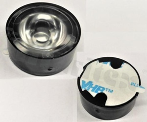 Lens for LED high power; angle: 110 degrees ; Number of LEDs: 1; Dimensions: round 22.4mm; Height: 9.93mm; material: PMMA; Fastening: tape; frame