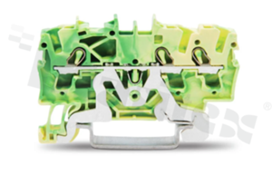 Złączka instalacyjna; 1-poziomowa; przelotowa; 3-zaciskowa na przewód 0.25-4.0mm2 (22-12AWG); ze stykiem sprężynowym; żółto-zielona; na szynę DIN
