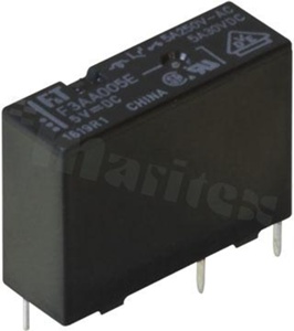 Electromagnetic relay; contact rating current 5A; coil voltage 12VDC; make contact (1A); coil power 200mW; 5A/30VDC; 5A/250VAC