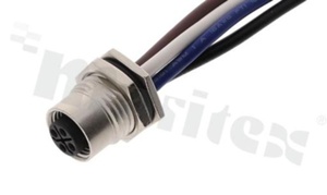 Receptacle M12; S-code; 4 pins; female; straight; 12A; front side nut; with 15cm wire; IP68