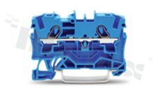 Installation terminal block; 1-level; through; 2-contacts for wire 0.5-6.0mm2 (20-10AWG); spring-loaded; blue; for DIN rail; 600V/30A